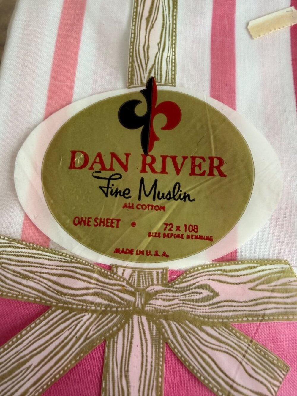 Vintage 60s Dan River Cotton Flat Sheet Pink Stripe Twin NOS - Picture 3 of 9
